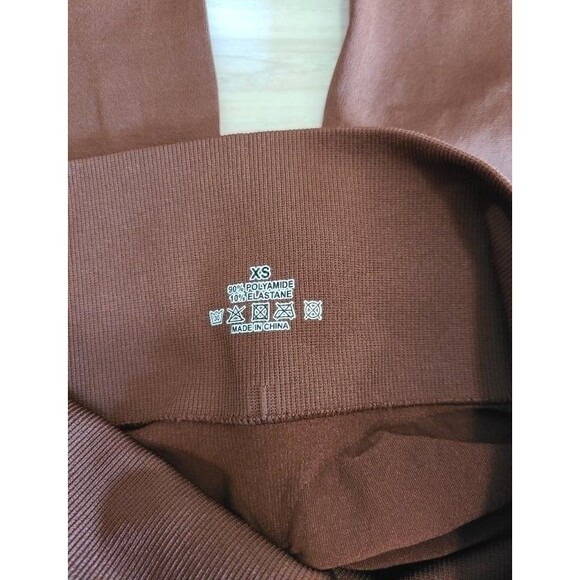 Rust Ribbed Leggings XS High Waist Ruched Back Stretchy Athleisure Pants - Picture 4 of 7